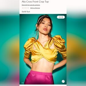 For Love And Lemons Gold Satin Puff Sleeve Crop Top